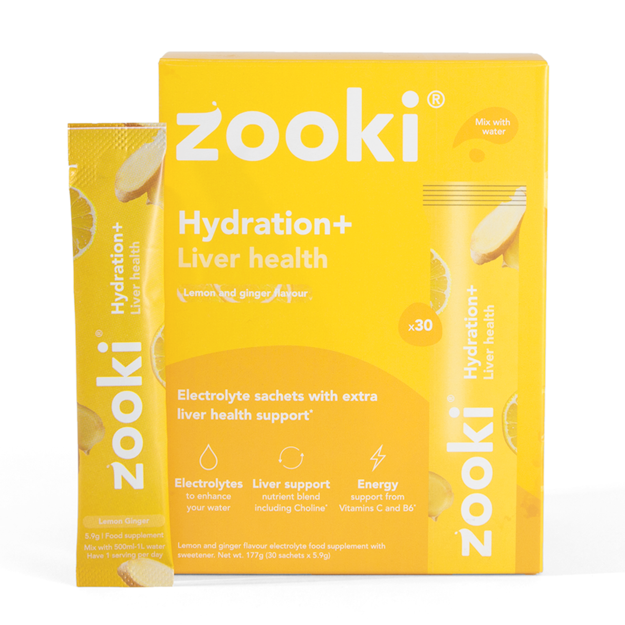Zooki Hydration+ Liver Health Lemon Ginger Flavour 5.9g 30 Sachets